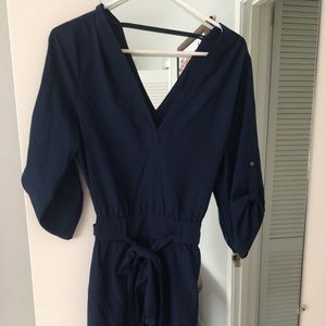 Navy dress with tie waist